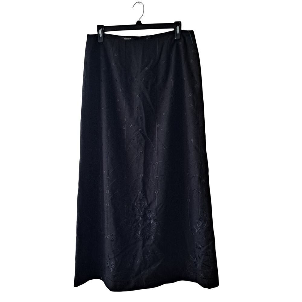 NWT Talbots Wool Embroidered Straight Pencil Maxi Skirt Black Women's Size 14W